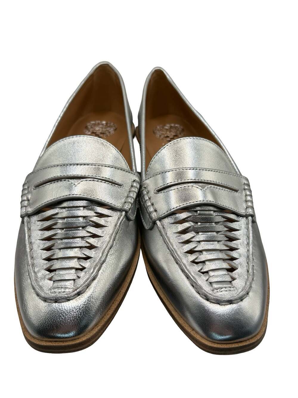 Vince Camuto Caylas Metallic Silver Woven Loafers Size 9.5M